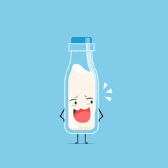 a bottle of white milk character mocking face isolated on cyan background. a bottle of white milk character emoticon illustration