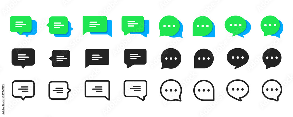 Fototapete Set of Chat Message Bubbles Vector Icon. Communication icons. Talk bubble, dialog. Web icon set. Online communication. Conversation, SMS, Notification, Group Chat. Chatting icons in different styles