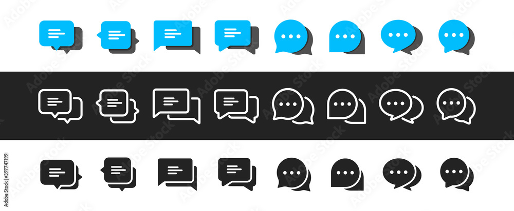 Fototapete Set of Chat Message Bubbles Vector Icon. Communication icons. Talk bubble, dialog. Web icon set. Online communication. Conversation, SMS, Notification, Group Chat. Chatting icons in different styles