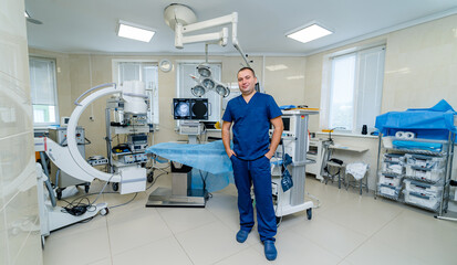 Portrait of a doctor. Male medical specialist. Surgeon or neurosurgeon on modern medical room...