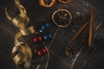 Christmas, New Year and winter holiday top view photo for background.
