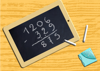 Fototapeta premium Soustraction faite à la craie sur une vieille ardoise