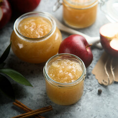 Homemade apple jam or sauce with spices