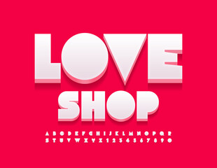 Vector creative logo Love Shop. White modern Font. Abstract Alphabet Letters and Numbers set