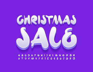 Vector promo banner Christmas Sale. White decorative Font. Creative Alphabet Letters and Numbers set