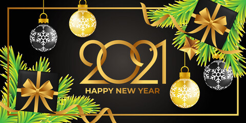 Obraz na płótnie Canvas Happy New Year 2021 vector background illustration. Happy New Year 2021 Simple Minimalistic text template. 2021 Happy New Year vector Design celebration poster, banner, greeting card, background