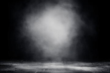 Empty space of Studio dark room concrete floor grunge texture background with spot lighting and fog...