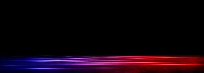 Abstract image of Lighting effect red and blue on concrete floor grunge texture background for product showing.