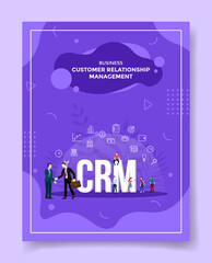 business customer relationship management people standing handshake front word CRM template of banners, flyer, books cover, magazines