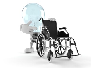 Fototapeta na wymiar Light bulb character with wheelchair