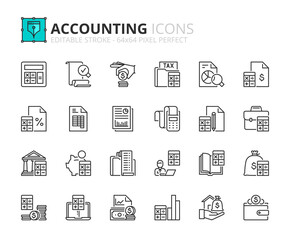 Fototapeta na wymiar Simple set of outline icons about accounting. Finances concepts