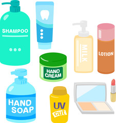 入浴、洗面、美容グッズのイラストセット