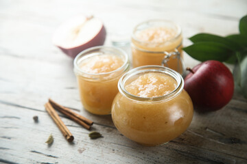 Homemade apple jam or sauce with spices