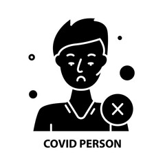 covid person icon, black vector sign with editable strokes, concept illustration