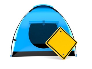 Tent with blank road sign