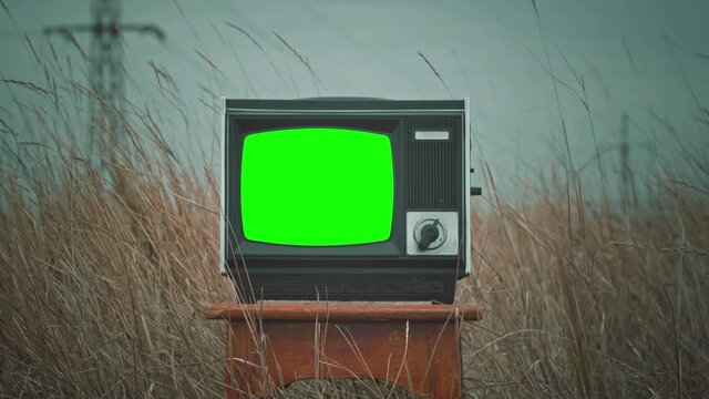 Vintage Tv Television Green Screen. Green screen of an old television vintage style