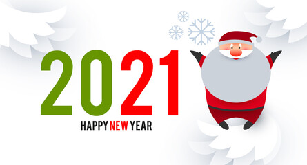 Happy Ner 2021 Year Christmas Design Template with Santa Claus. Paper Art.
