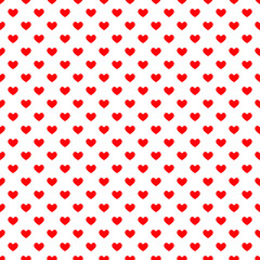 Seamless pattern of red hearts. Vector illustration on a white background.