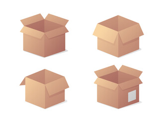 Cardboard carton box set. Delivery, relocation, and storage. Isometric vector illustration. Isolated on white background. 