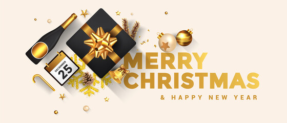Fototapeta na wymiar Holiday New year greeting card - Merry Christmas on Holiday Background 