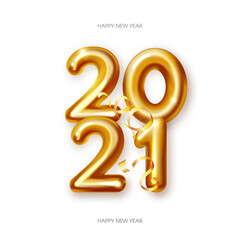 Happy New 2021 Year Realistic 3D golden sign with serpentine