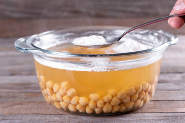 Chickpea broth aquafaba, liquid water brine