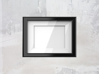 Blank photo frame on textured wall background, empty picture frame mockup template, 3d illustration