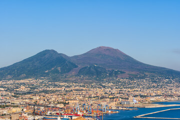 Mount Vesuvius And Naples Cityscape In Italy