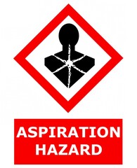 Aspiration hazard, warning sign on white background with text.