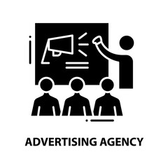 advertising agency icon, black vector sign with editable strokes, concept illustration