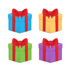 Set of Gift box with ribbon and Bow. Vector illustration.