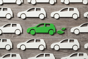 Electric car among others gasoline vehicles