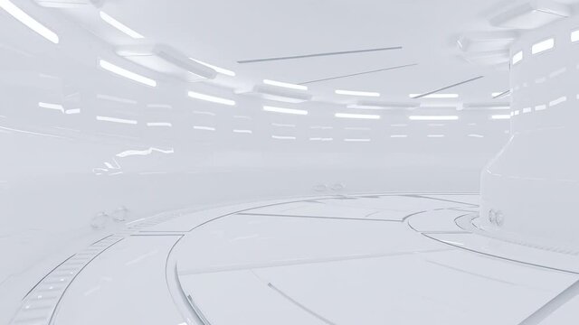 Spaceship or science lab Animation seamless loop. Sci-Fi corridor white color , 3D render.