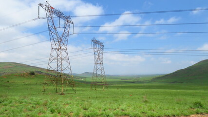 Powerlines over Suikerbosrand Nature Reserve, Guateng, South Africa.