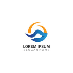 Obraz premium summer water wave logo template, circular sun logo, holiday, beach illustration