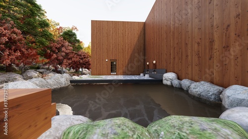 温泉 屋外 個室露天風呂 屋根なし 人なし33 Wall Mural Hiro Studio