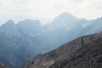 View to Triglav National Park mountains from Mala Mojstrovka peak, Slovenia	