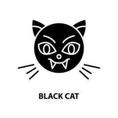 black cat icon, black vector sign with editable strokes, concept illustration