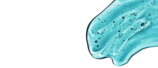 Cosmetic cream transparent blue liquid gel serum texture on white isolated  background.