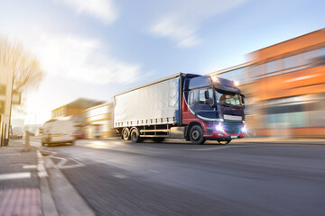 Fototapeta na wymiar Truck transport in motion driving