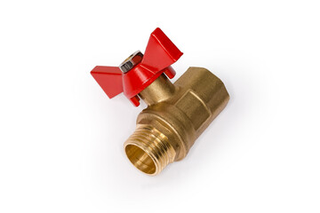 Closed ball valve with red butterfly handle