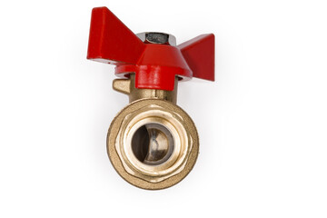 Partly open ball valve with butterfly handle, valve insides view