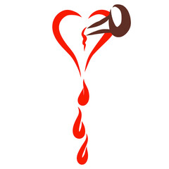 wounded heart is bleeding, pierced by a large nail