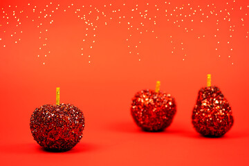 Christmas decorations on red background