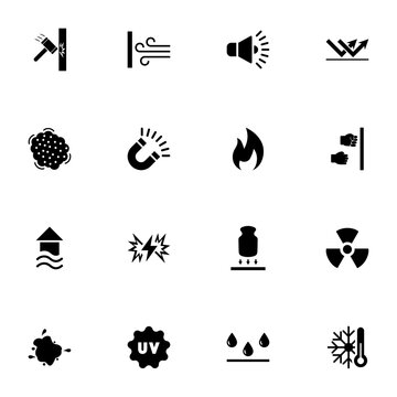 Influence icon - Expand to any size - Change to any colour. Perfect Flat Vector Contains such Icons as magnetism, radiation, flood, noise, ultraviolet, cold, dust, wind impact, fire, water, knock.