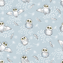 seamless pattern cute owls for printing on paper, on textiles