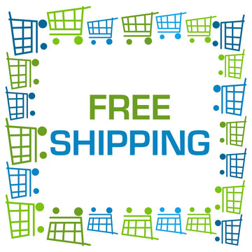 Free Shipping Blue Green Shopping Carts Square With Text 