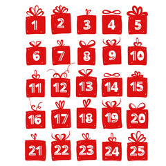 Advent calendar. Christmas holiday celebration cards for countdown. Numbers in gifts - 397762768