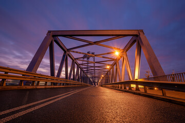 Road on a steel truss bridge