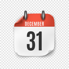 December 31 realistic calendar icon . New Years Eve.